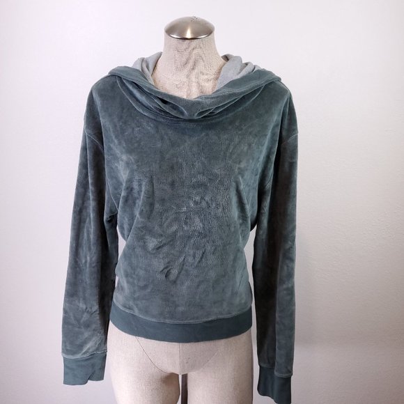 Zella Tops - Z by Zella Grey Green Pullover Velour Hoodie